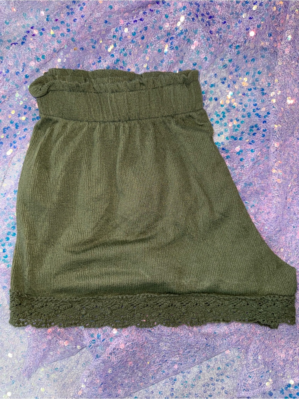 2426-No Boundaries Olive Green Knit Mini Skirt with Lace Hem